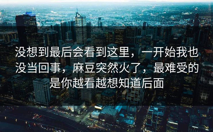 没想到最后会看到这里，一开始我也没当回事，麻豆突然火了，最难受的是你越看越想知道后面
