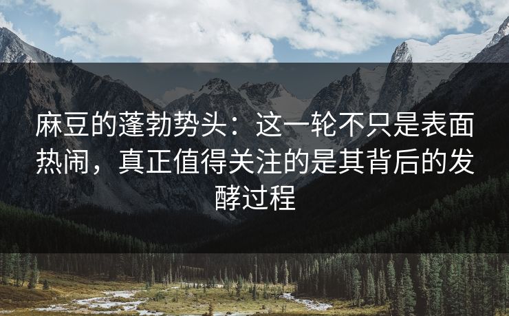 麻豆的蓬勃势头：这一轮不只是表面热闹，真正值得关注的是其背后的发酵过程