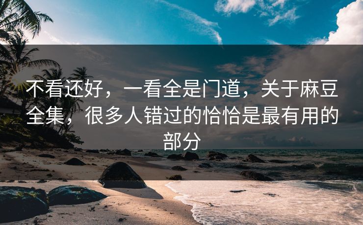 不看还好，一看全是门道，关于麻豆全集，很多人错过的恰恰是最有用的部分