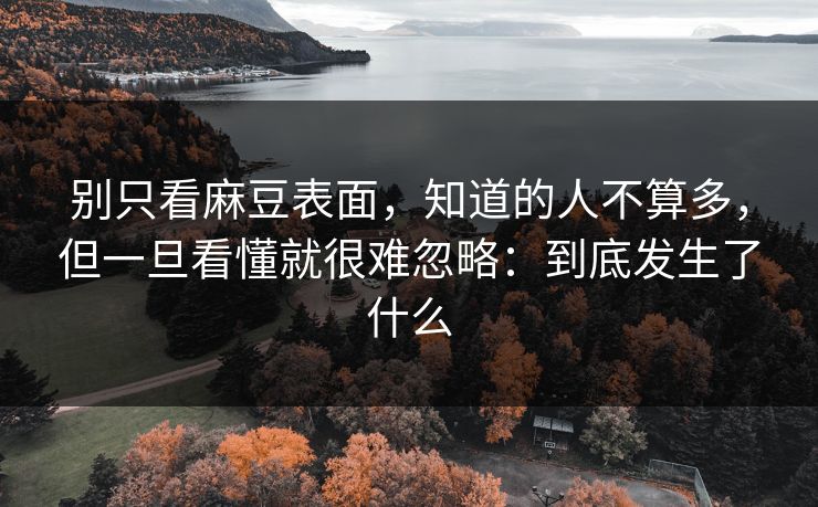 别只看麻豆表面，知道的人不算多，但一旦看懂就很难忽略：到底发生了什么