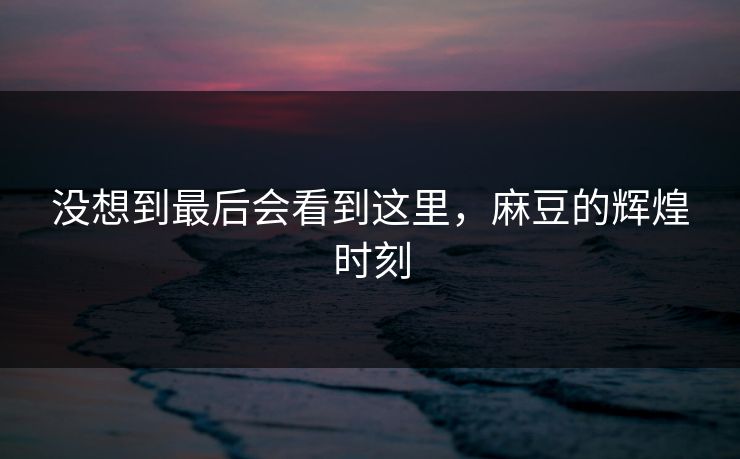 没想到最后会看到这里，麻豆的辉煌时刻